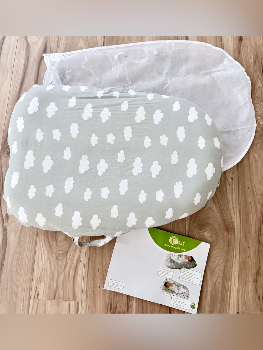 Baby Snuggle Nest in Light Gray Cloud Print